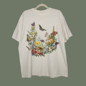 Vintage Nature Wild Cotton Art Butterfly Flowers Garden Double Sided All Over